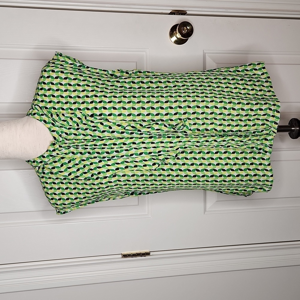 Worthington Bright Green Yellow Black White Ruffle Front Sleeveless Top Size M